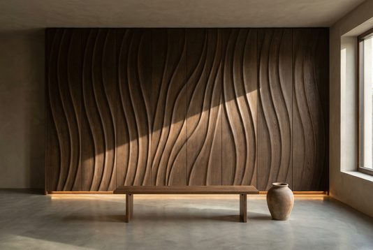 Vyřezávaný dřevěný panel s reliéfem vlny